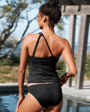 Black One-shoulder Silhouette Tankini Set