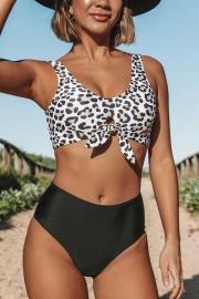 Leopard Print Knot Front Bikini Set