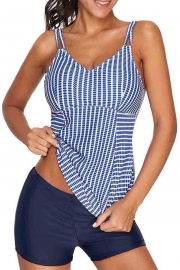 Stripe Print Cutout Strap High Waisted Tankini Set