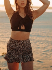 Ruffle Sleeves Front Knot Tankini Set