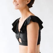 Ruffle Sleeves Front Knot Tankini Set