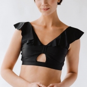 Ruffle Sleeves Front Knot Tankini Set