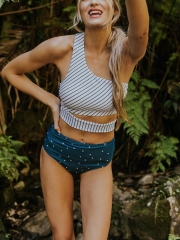 Oceanside Pinstripe One Shoulder Bikini Set