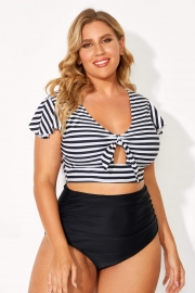 Black & White Stripe Retro Women Bikini Top