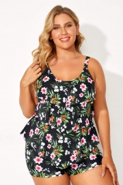 Floral Printed Tiered-Ruffle Tankini Top