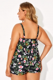 Floral Printed Tiered-Ruffle Tankini Top