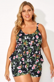 Floral Printed Tiered-Ruffle Tankini Top