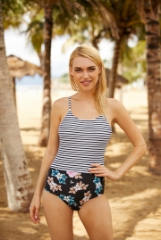 SAILOR BACK ONE PIECE - RETRO STRIPE FLORAL