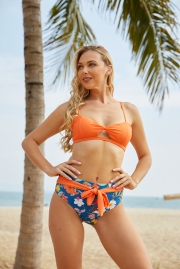 Floral And Orange Twist Bikini Set