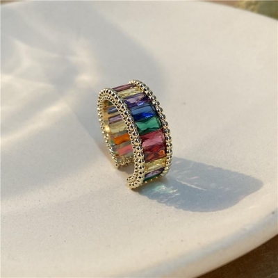 Rainbow diamond ring with adjustable opening is simple and versatile