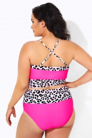 Neon Pink Leopard Women Swim Bikini Top