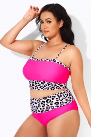 Neon Pink Leopard Women Swim Bikini Top