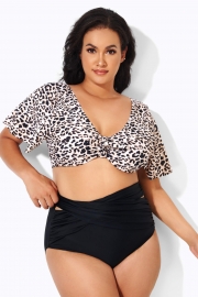 Cheetah Print V-neckline Crop lady Bikini Top
