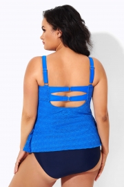 Blue Twist-front Sweetheart Neckline Tankini Top