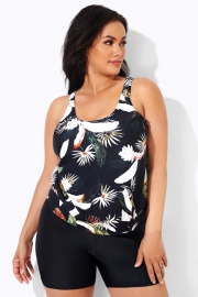 Flower Printed Round Neck Women Tankini Top