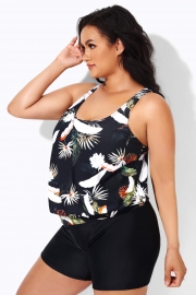 Flower Printed Round Neck Women Tankini Top