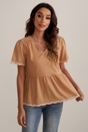 Textured fabric peplum top in salmon