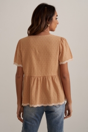 Textured fabric peplum top in salmon