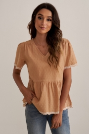 Textured fabric peplum top in salmon