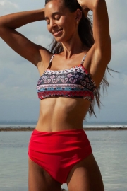 Geometric Pattern Print Ruched Bikini Set