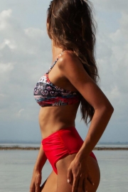 Geometric Pattern Print Ruched Bikini Set