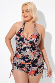 Flower Print V-neck halter Tankini Top