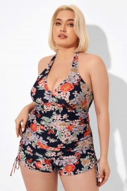 Flower Print V-neck halter Tankini Top