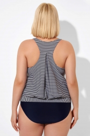 Stripes Racerback Round Neck Blouson Tankini Top