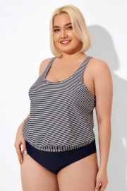 Stripes Racerback Round Neck Blouson Tankini Top