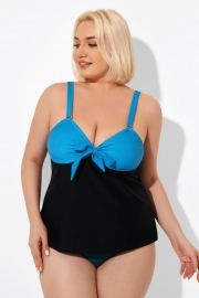 Colorblock Sweetheart Neck Keyhole Tie Tankini Top