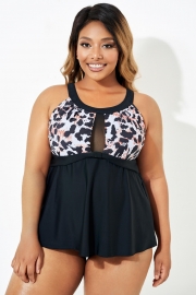 Black Leopard Print Mesh Women Tankini Top