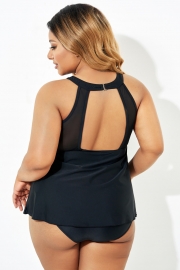 Black Leopard Print Mesh Women Tankini Top
