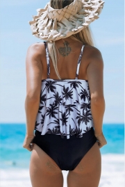 Layered Leaf Print Cute High Waist Tankini Set