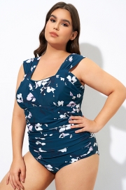 Deep Green Floral Off Shoulder One Piece Swimsuit