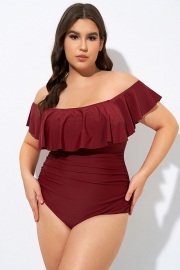 Red Bandeau Off the Shoulder One Piece Swimsuit