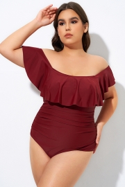 Red Bandeau Off the Shoulder One Piece Swimsuit