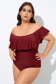 Red Bandeau Off the Shoulder One Piece Swimsuit