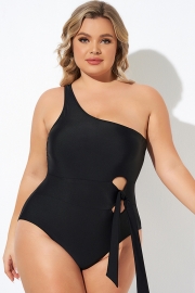 Black One Shoulder Tie One Piece Swimsuit