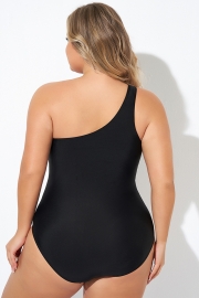 Black One Shoulder Tie One Piece Swimsuit