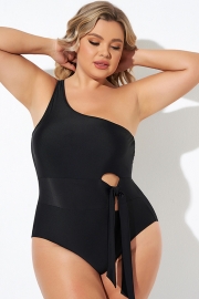 Black One Shoulder Tie One Piece Swimsuit