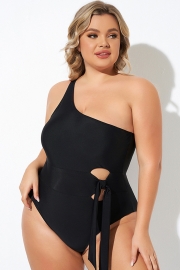 Black One Shoulder Tie One Piece Swimsuit