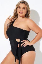 Black One Shoulder Tie One Piece Swimsuit