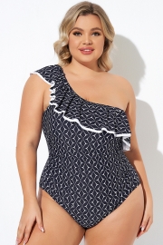 One Shoulder Ruffles Asymmetrical One Piece Swimsuit