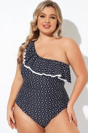 One Shoulder Ruffles Asymmetrical One Piece Swimsuit