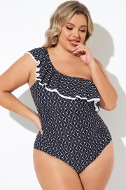 One Shoulder Ruffles Asymmetrical One Piece Swimsuit