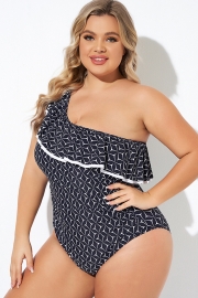 One Shoulder Ruffles Asymmetrical One Piece Swimsuit