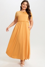 Round Neck Short Sleeve Flowy Maxi Dress