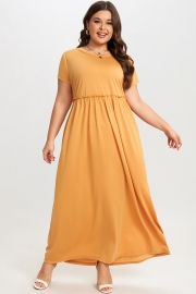 Round Neck Short Sleeve Flowy Maxi Dress