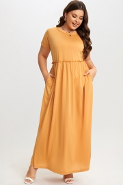 Round Neck Short Sleeve Flowy Maxi Dress