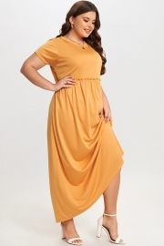 Round Neck Short Sleeve Flowy Maxi Dress